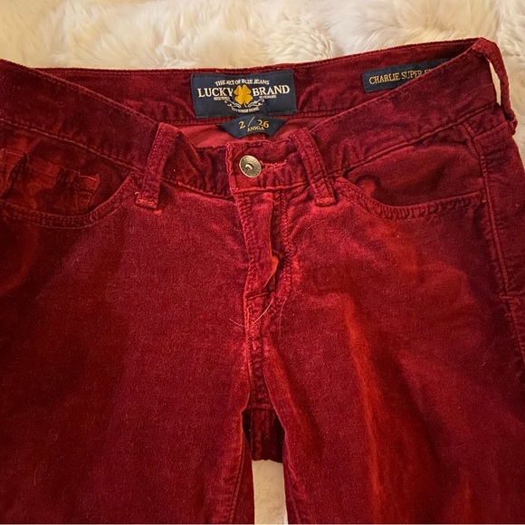 Lucky Velour Red Burgundy Charlie Skinny Pants - Picture 11 of 13